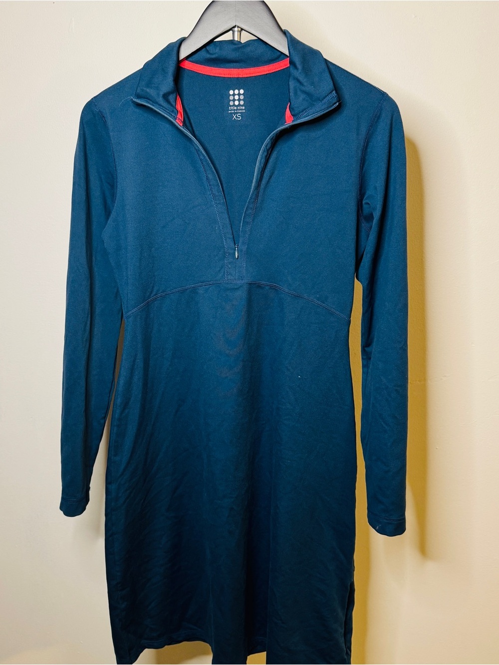 Title Nine Teal Long-Sleeve Zip Dress with Coral Trim